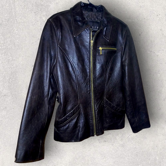 Winlit Dark Brown Women's Leather Jacket Size Medium With Gold Accents - Picture 3 of 14